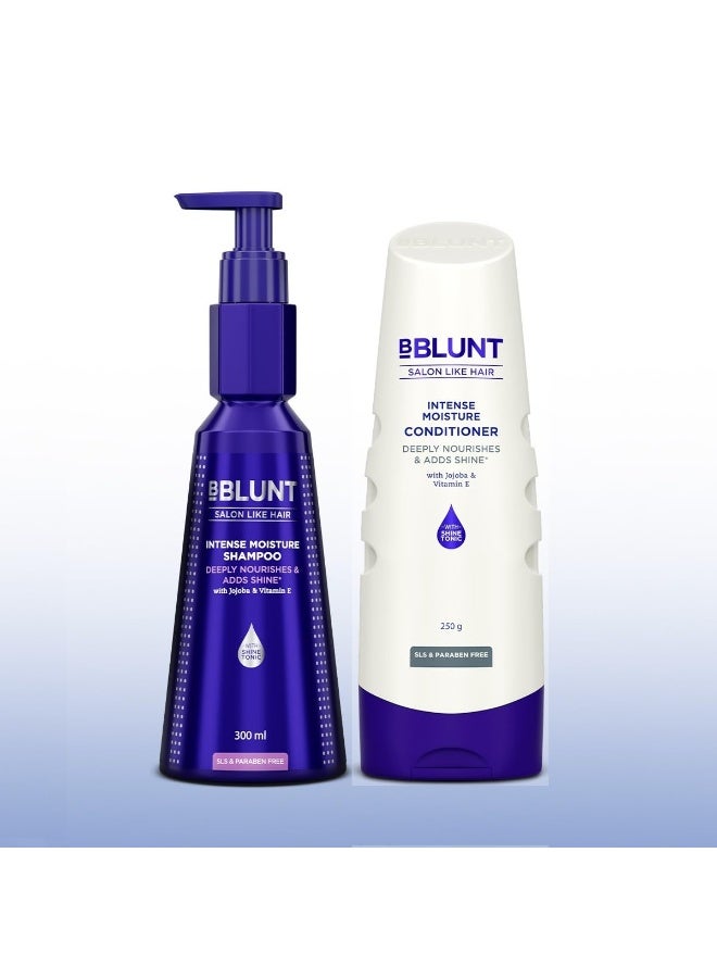 BBLUNT Intense Moisture Shampoo and Conditioner Combo for Dry Hair | Power Duo | For Daily Use | Moisturizes & Hydrates | Colour Protect Formula | For Men & Women | 300 ml + 250 g - Image 1